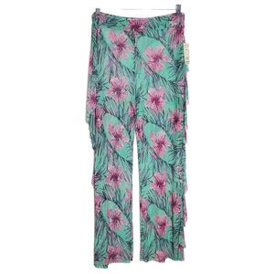 Love 83 Green and Pink Floral Sheer Beach Pants NWT Size 3XL Pull-on Pants